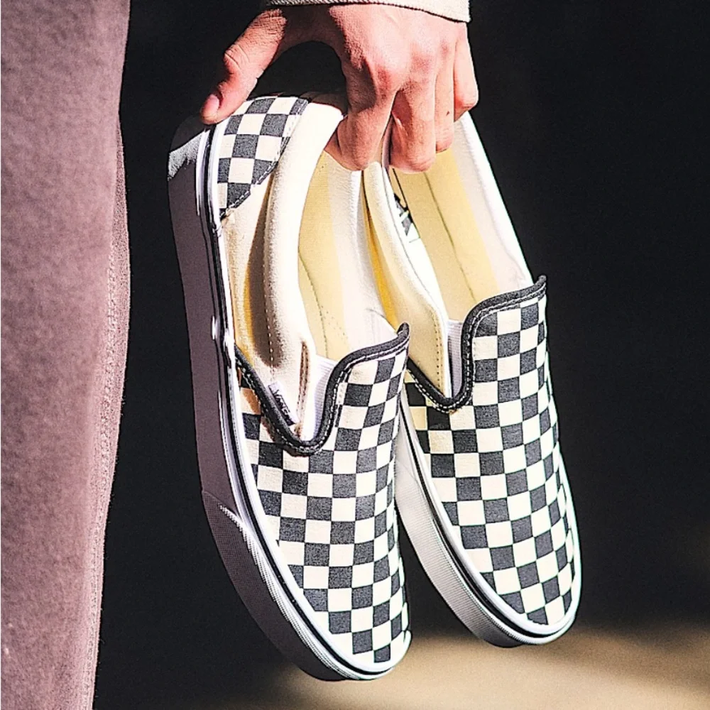 Vans Classic Slip-On Checkerboard Shoe Black and Off White Size 8 Eight - Picture 1 of 11